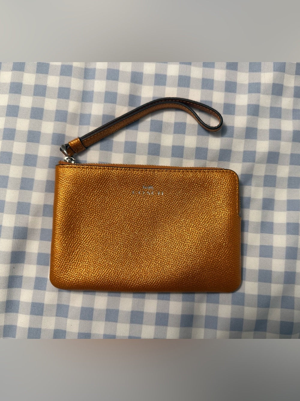 Coach Metallic Copper Orange Wristlet Clutch